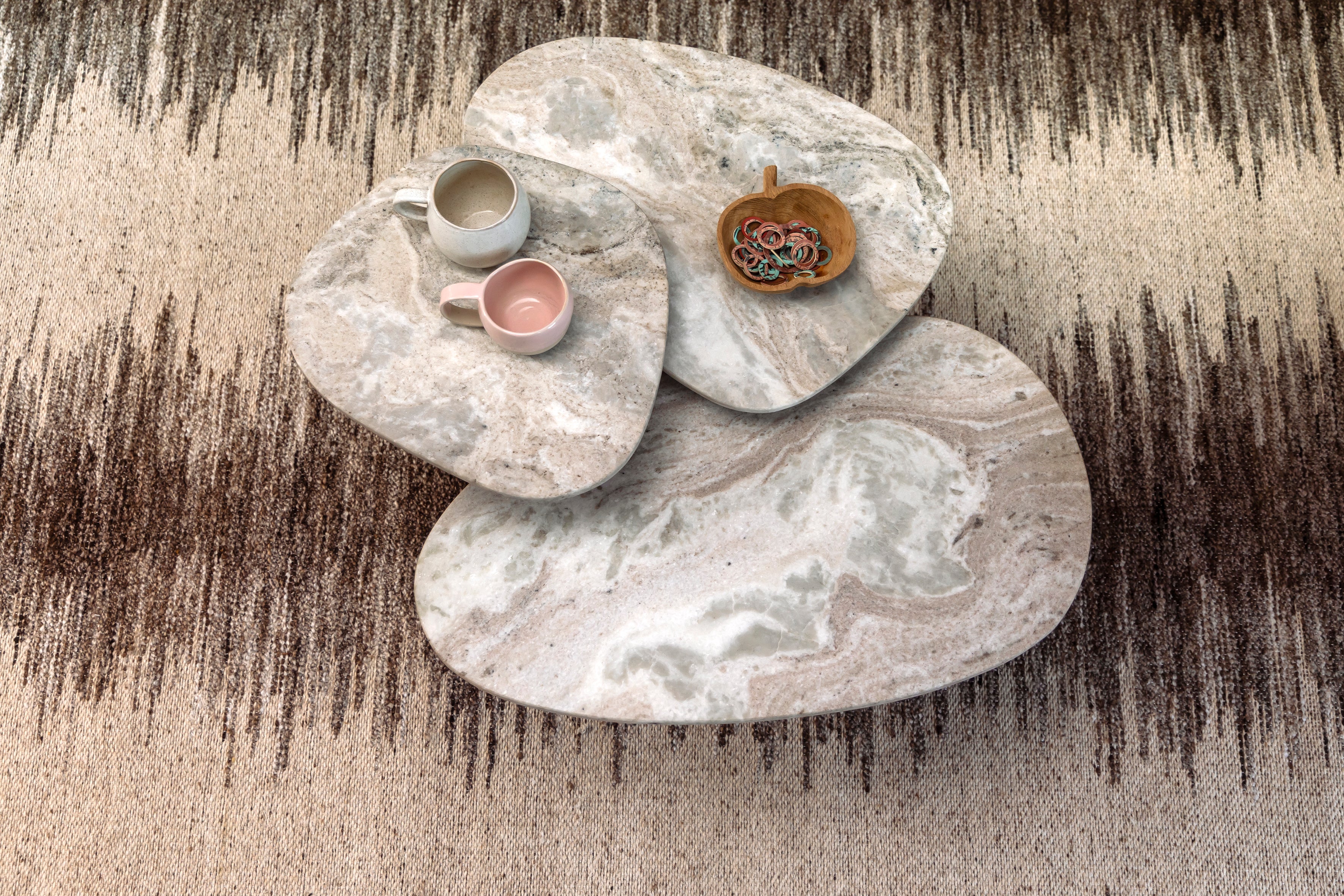 Dutchbone Set of 3 Suki Mango Wood & Grey Marble Side Tables Nest